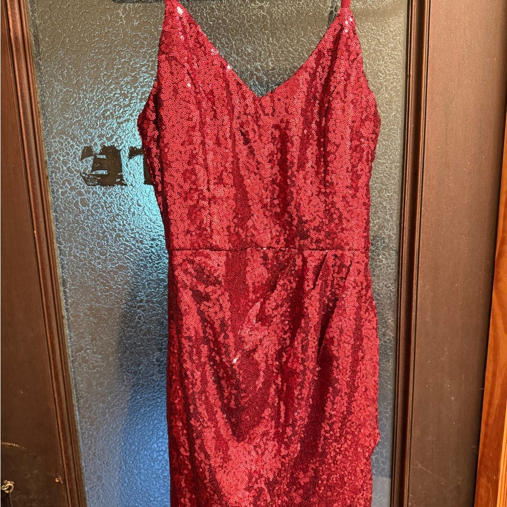 Lulu's Red Sequin Backless Dress